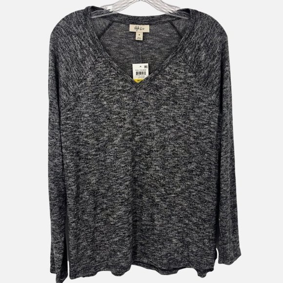Style & Co Marled Knit V-Neck Long Sleeve Lightweight Sweater NWT Sz M - Picture 1 of 9